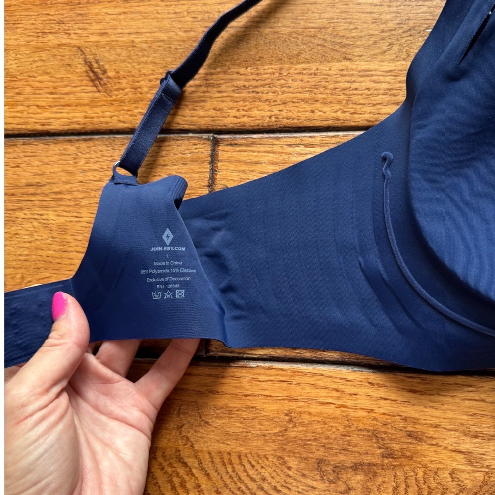 EBY Relief Bra Women Lg Navy Blue Seamless Wireless Adjustable Straps Comfort - Picture 5 of 7